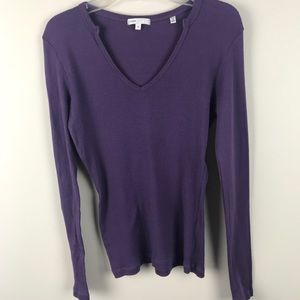 Vince Ribbed V Neck Long Sleeve Purple Top M